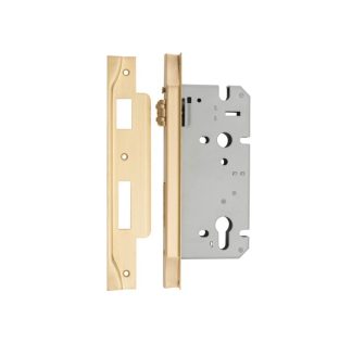 6113 - Mortice Lock Roller Euro Rebated Satin Brass CTC85mm Backset 60mm
