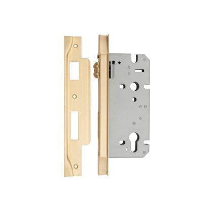 6113 - Mortice Lock Roller Euro Rebated Satin Brass CTC85mm Backset 60mm