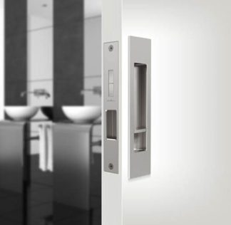 Cavity Sliding Door Privacy Lock Set. Satin Chrome. Mardeco