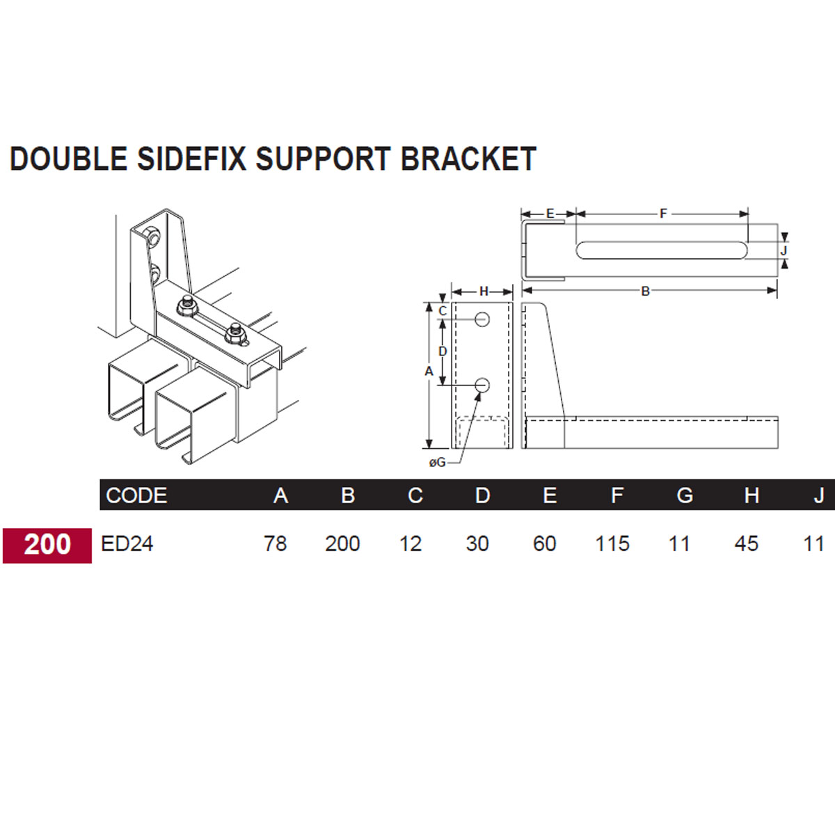 Eltrak ED24 Double Overhead Support Bracket. - Image 4