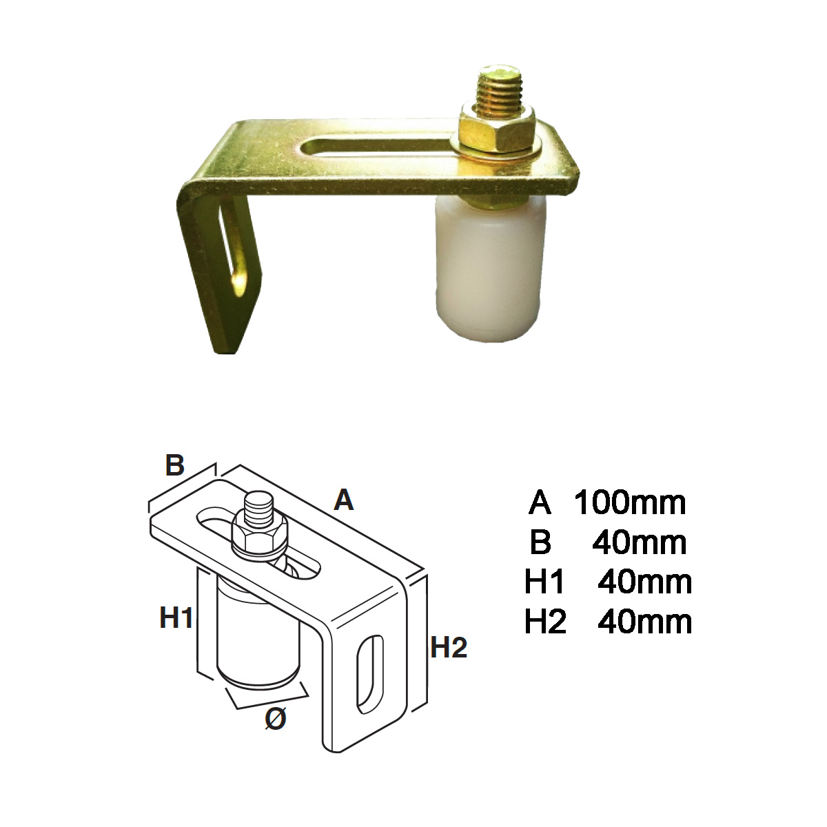 Sliding Gate Guide Bracket with Roller -100mm - Image 2