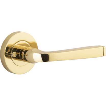 Privacy Door Handle. Annecy Lever. Round Rose. - Polished Brass