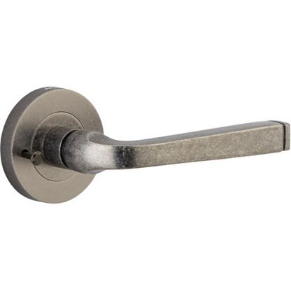 Privacy Door Handle. Annecy Lever. Round Rose. - Distressed Nickel
