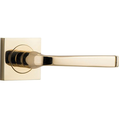 Passage Door Handle. Annecy Lever. Square Rose. - Polished Brass