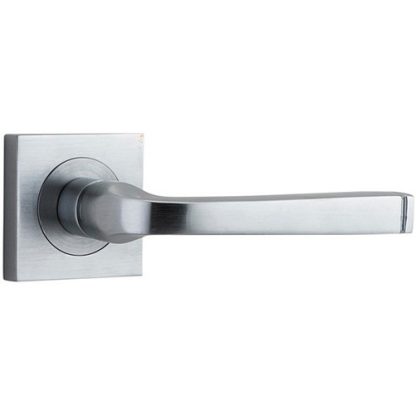 Passage Door Handle. Annecy Lever. Square Rose. - Brushed Chrome