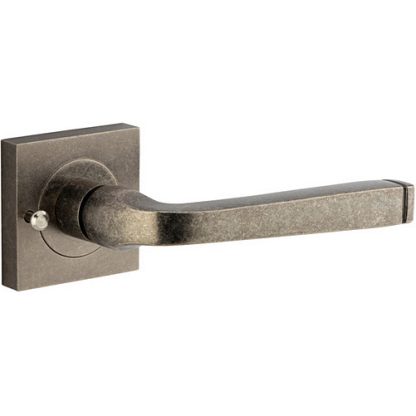 Privacy Door Handle. Annecy Lever. Square Rose. - Distressed Nickel