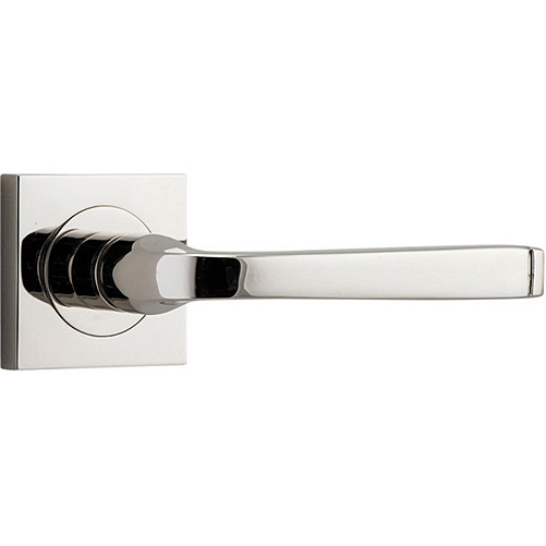 Passage Door Handle. Annecy Lever. Square Rose. - Polished Nickel