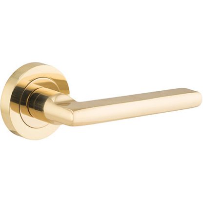 Passage Door Handle. Baltimore Round Rose. - Polished Brass