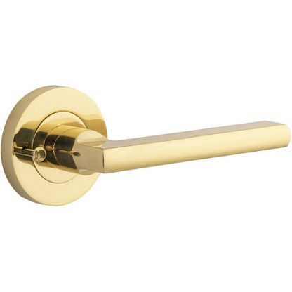 Privacy Door Handle. Baltimore Round Rose. - Polished Brass