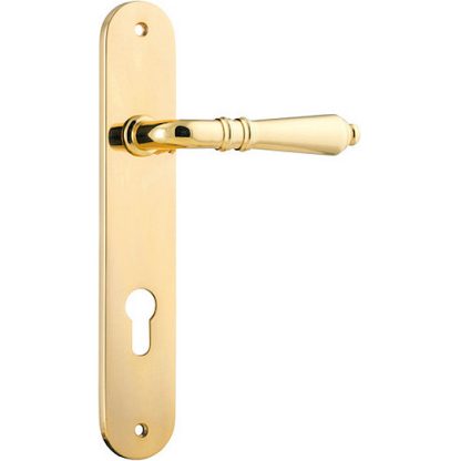 Entrance Door Handle. Sarlat Lever Oval. - Polished Brass