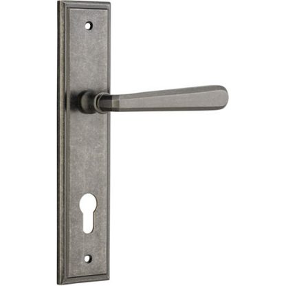 Entrance Door Handle. Copenhagen Lever, Stepped. - Distressed Nickel