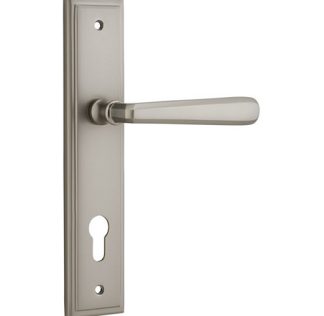 Entrance Door Handle. Copenhagen Lever, Stepped. - Satin Nickel