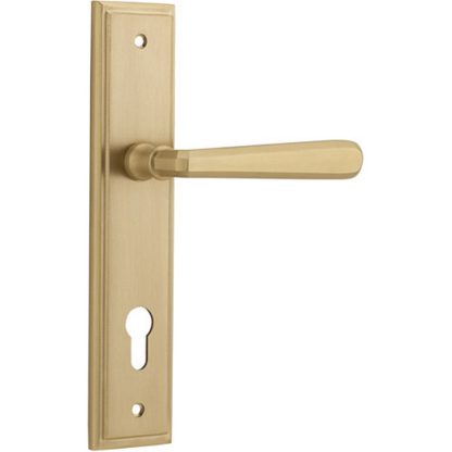 Entrance Door Handle. Copenhagen Lever, Stepped. - Brushed Brass