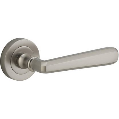 Passage Door Handle. Copenhagen Lever, Round Rose. 1 Passage Door Handle. Copenhagen Lever, Round Rose. - Satin Nickel