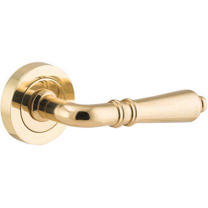 Passage Door Handle. Sarlat Lever Round Rose. - Polished Brass