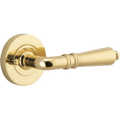 Privacy Door Handle. Sarlat Lever Round Rose. - Polished Brass