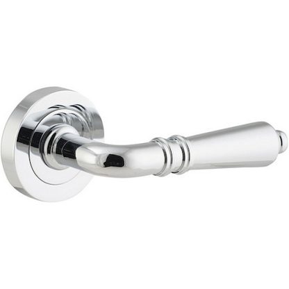 Passage Door Handle. Sarlat Lever Round Rose. - Polished Chrome