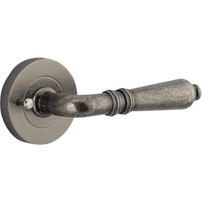 Privacy Door Handle. Sarlat Lever Round Rose. - Distressed Nickel