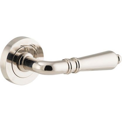 Passage Door Handle. Sarlat Lever Round Rose. - Polished Nickel