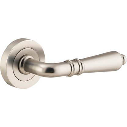 Passage Door Handle. Sarlat Lever Round Rose. - Satin Nickel