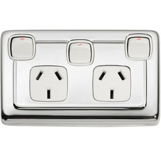 Electric power outlet. Double socket & switch.