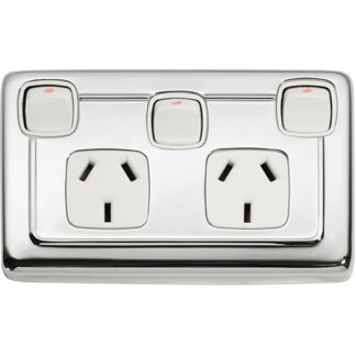 Electric power outlet. Double socket & switch.