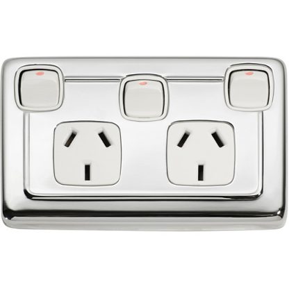 Electric power outlet. Double socket & switch.