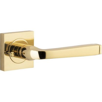 Privacy Door Handle. Annecy Lever. Square Rose. - Polished Brass