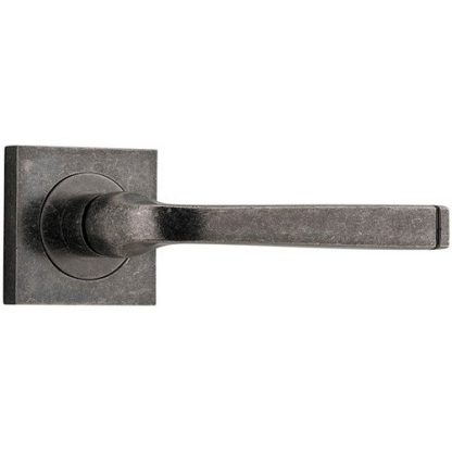 Passage Door Handle. Annecy Lever. Square Rose. - Distressed Nickel