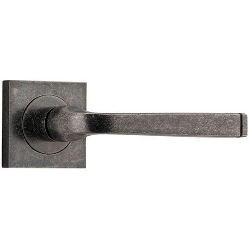 Passage Door Handle. Annecy Lever. Square Rose. - Distressed Nickel