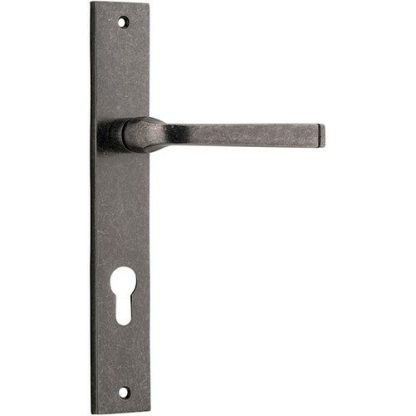 Entrance Door Handle. Annecy Lever Rectangular. - Distressed Nickel