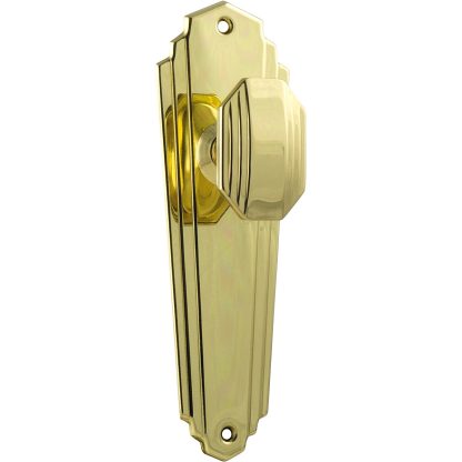 Tradco 1070 Door Knob Elwood Art Deco Latch Polished Brass