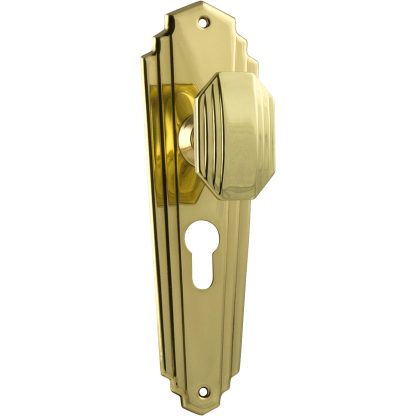 Tradco 1070E Door Knob Elwood Art Deco Euro Polished Brass