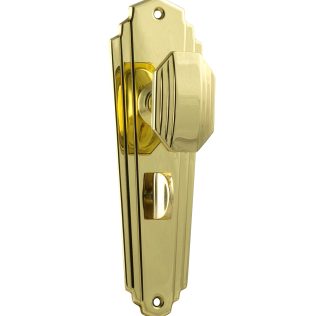 Tradco 1070P Door Knob Elwood Art Deco Privacy Polished Brass