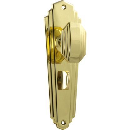 Tradco 1070P Door Knob Elwood Art Deco Privacy Polished Brass