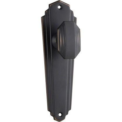 Door Knob Elwood Art Deco Latch Antique Copper. Tradco 1080.