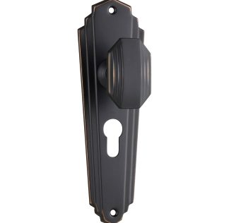 Tradco 1080E Door Knob Elwood Art Deco Euro Antique Copper