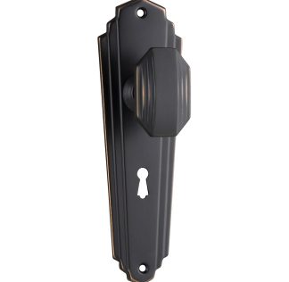 Tradco 1081 Door Knob Elwood Art Deco Lock Antique Copper