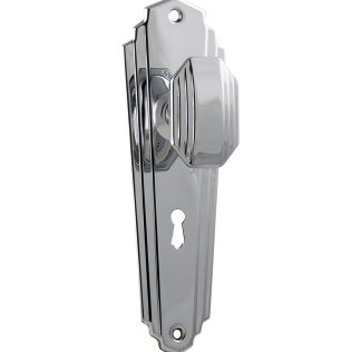 Tradco 1091 Door Knob Elwood Art Deco Lock Chrome Plated