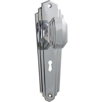 Tradco 1091 Door Knob Elwood Art Deco Lock Chrome Plated