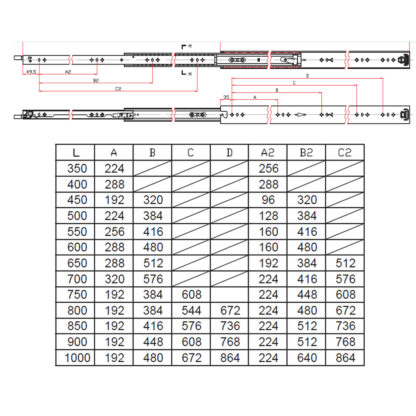 Drawer Slide Medium Duty. 350 to 1000mm. Locking - Image 3
